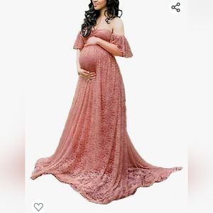 Pink Off Shoulder Maternity Gown